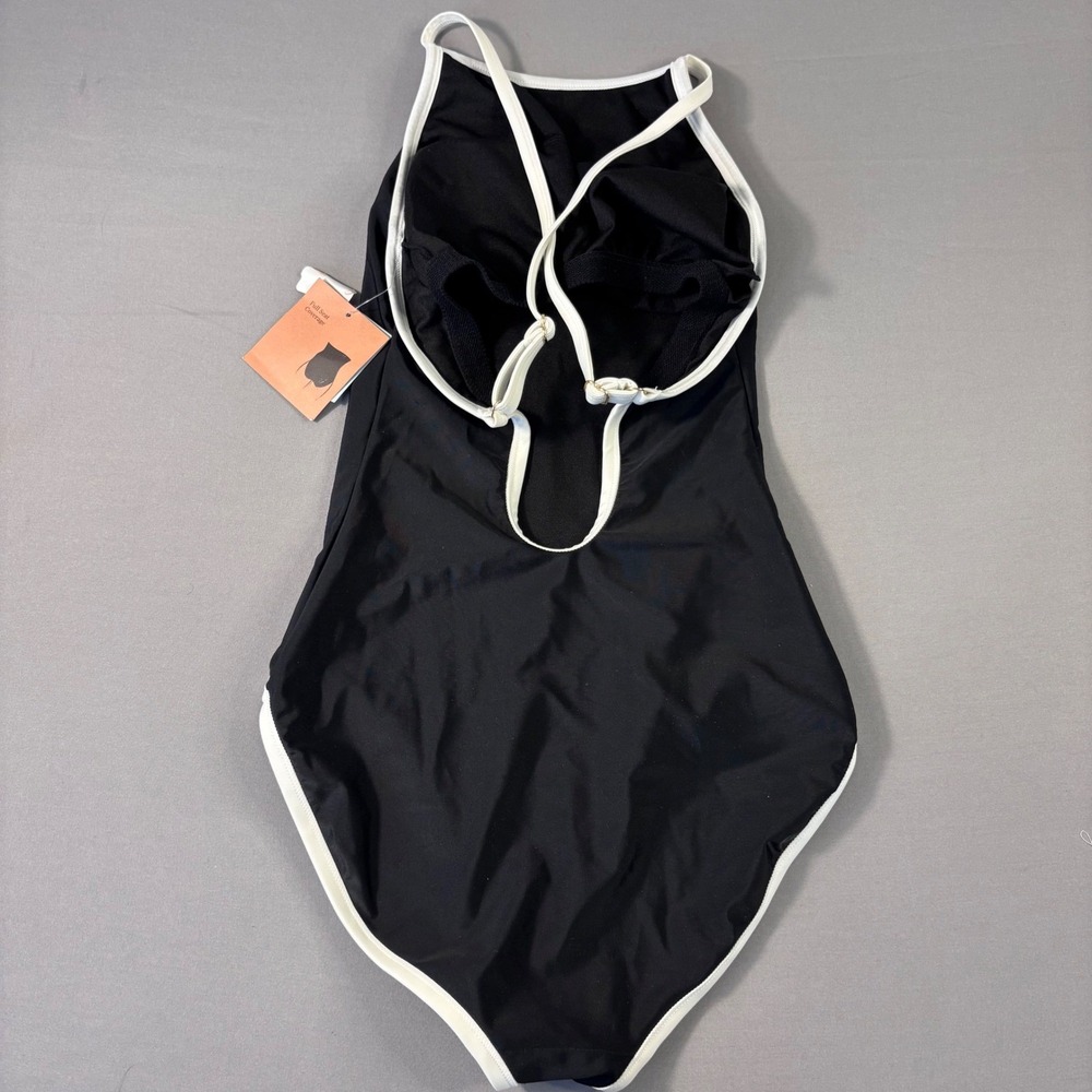 New Shade & Shore Womens XS One Piece Back Criss Cross Swimsuit‎ Black White - Picture 4 of 6
